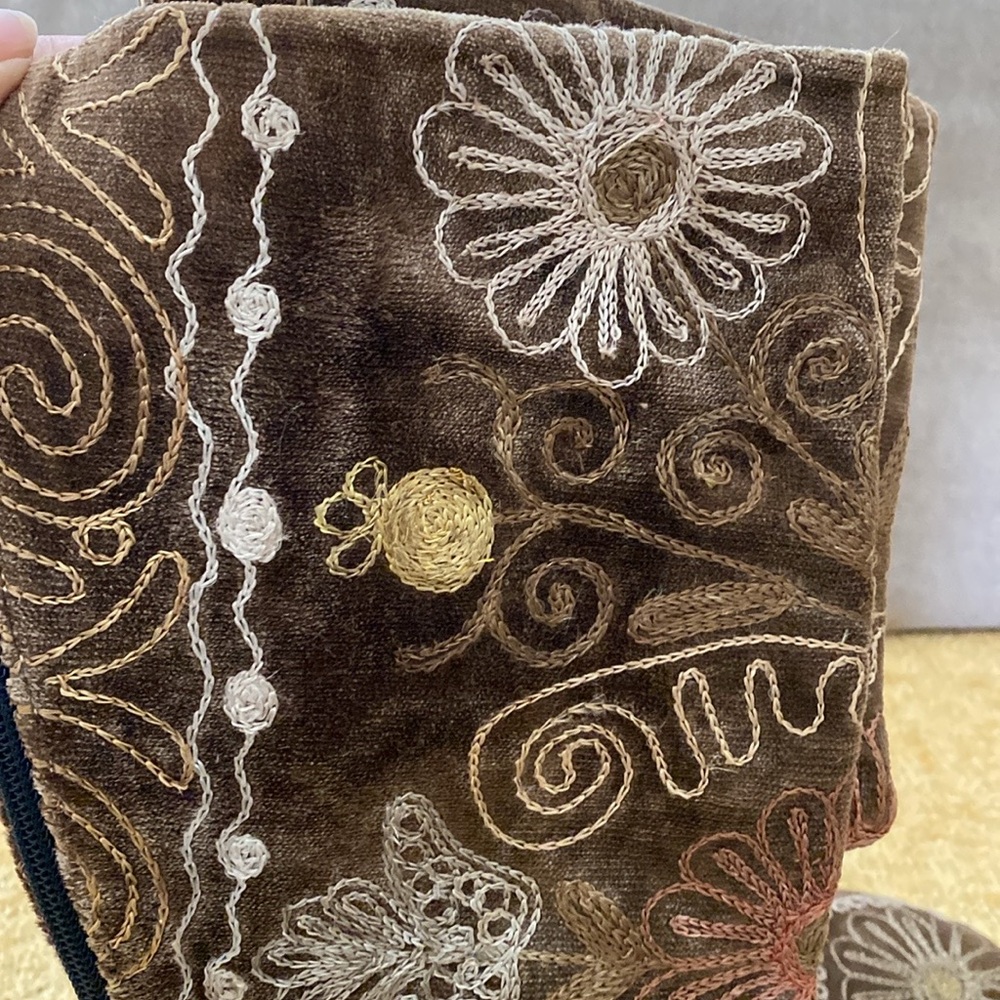 Embroidered Brown Suede Knee-High Boots - Women - Picture 5 of 16